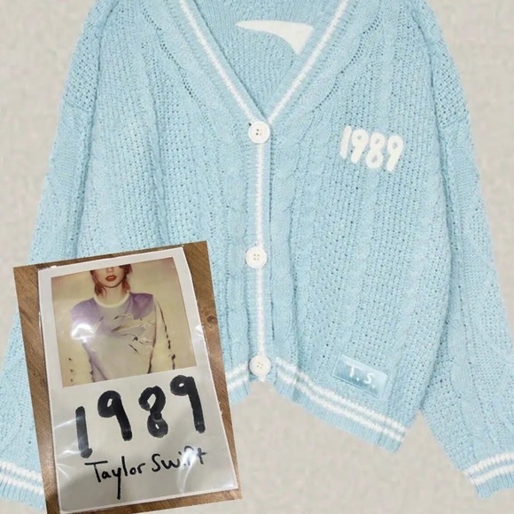 1989 Turquoise Blue Cable inspired Cardigan made famous by Taylor Swift - Picture 1 of 6